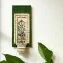 Hand-Painted Wooden Wall Decor Frame with Shelf – Green & White Arch Design