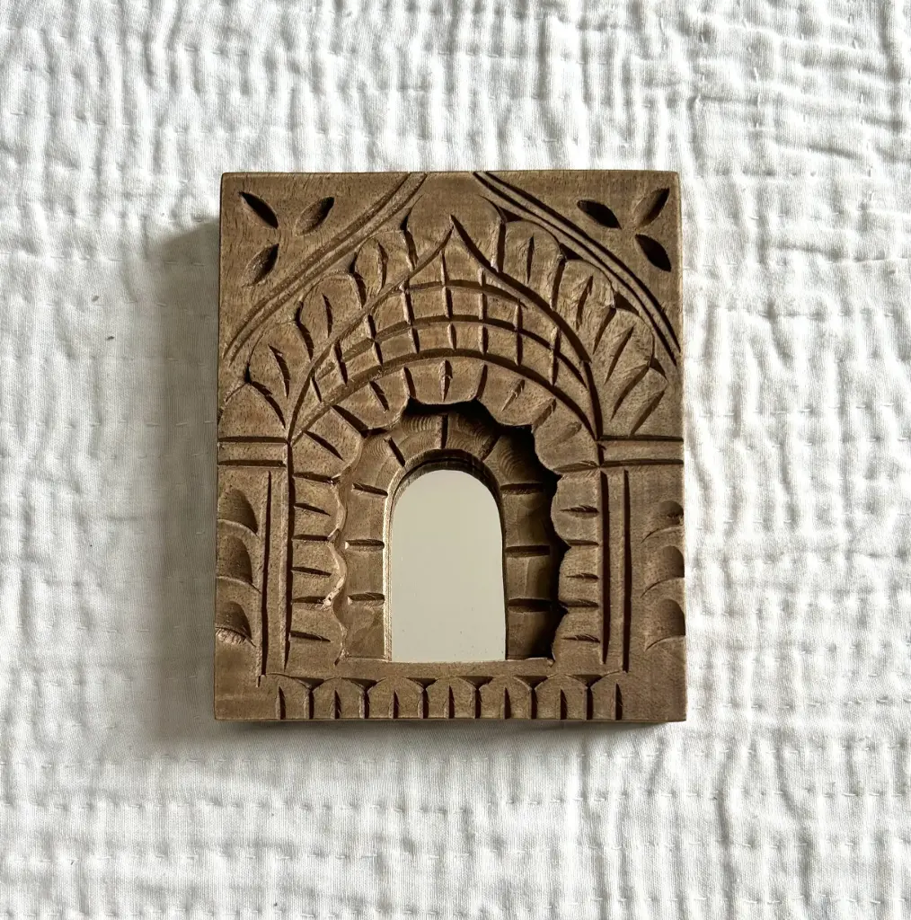 Handcrafted Temple Mirror | Wooden Arch Mirror | 3 Color Variants