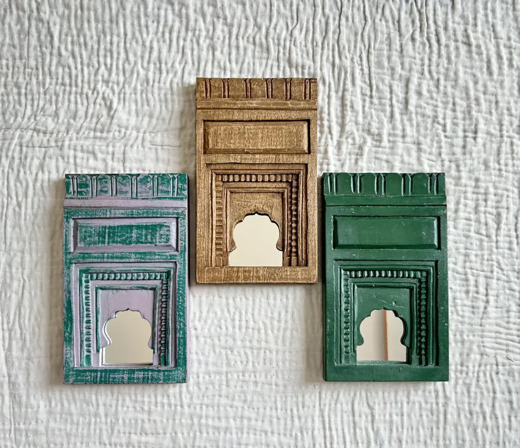 Handcrafted Temple Mirror | Wooden Arch Mirror | 3 Color Variants