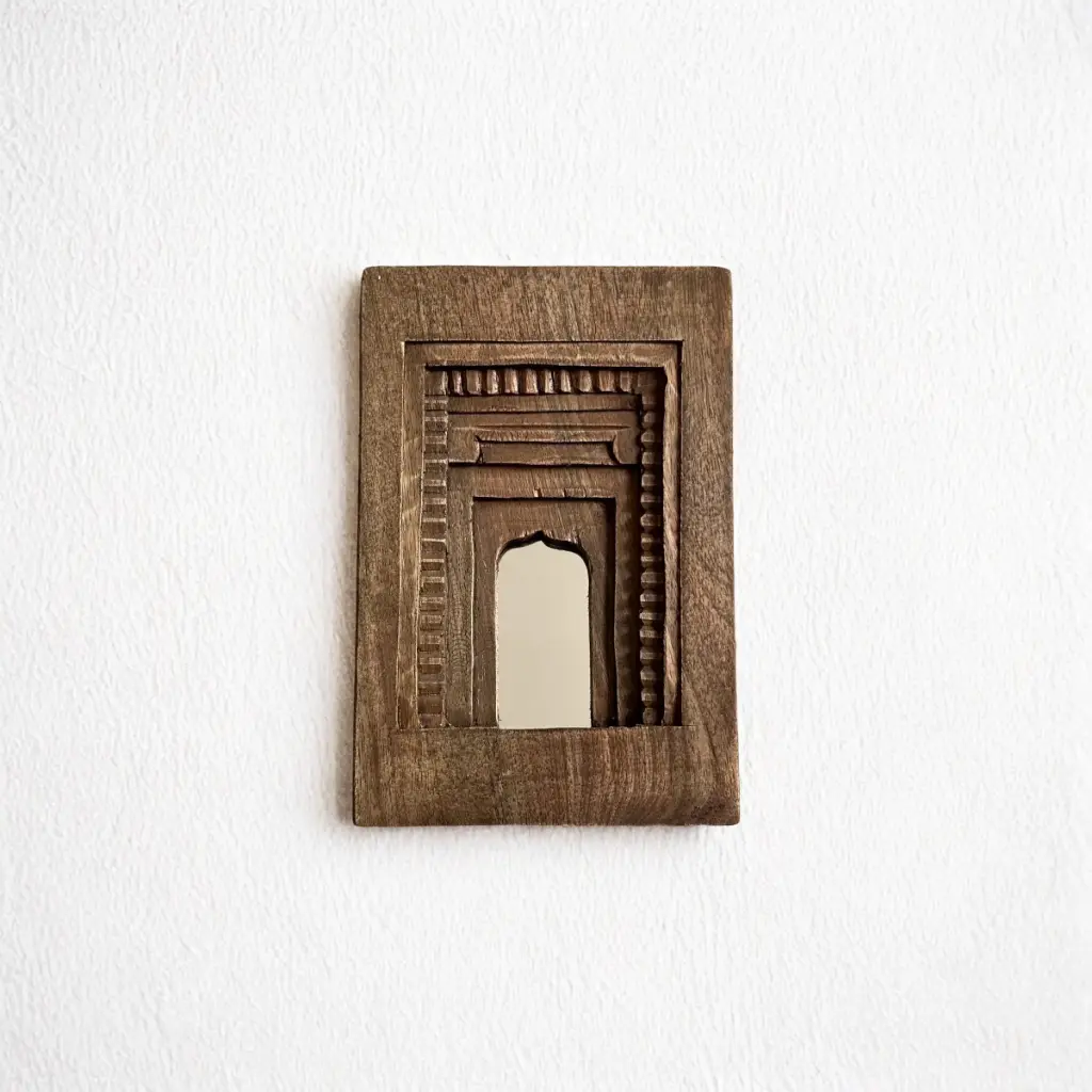 Handcrafted Temple Mirror | Wooden Arch Mirror | 3 Color Variants 