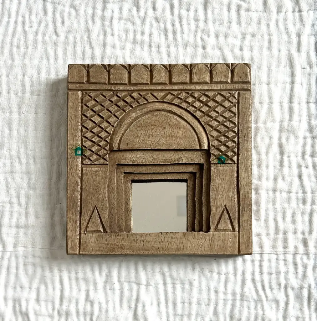 Handcrafted Temple Mirror | Wooden Arch Mirror | 3 Color Variants 