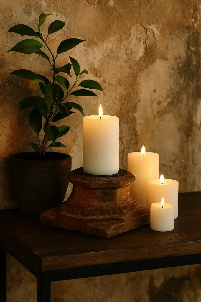 Vintage Wooden Base Candle Holder – Natural Finish