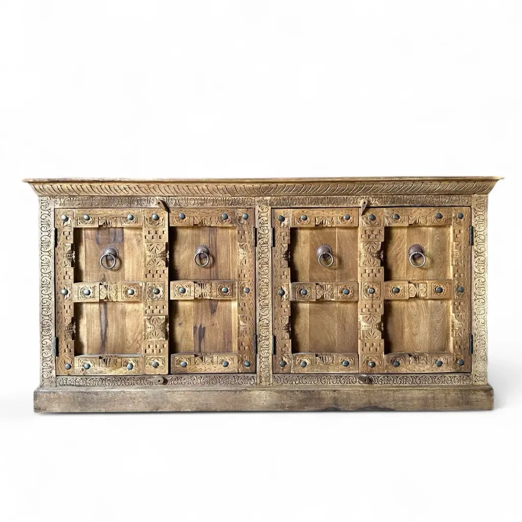 Solid Mango Wood Carved Side Board 