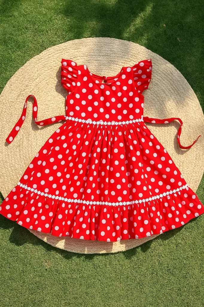 Red Polka Dot Frock with Daisy Lace Detail