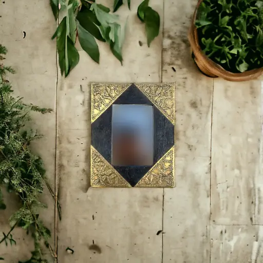Wall Decor Mirror Frame With Brass Inlay