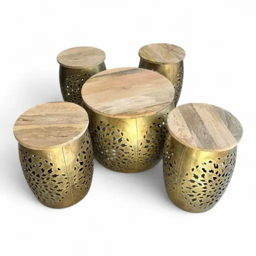 Iron Coffee Table Set with Wooden Top