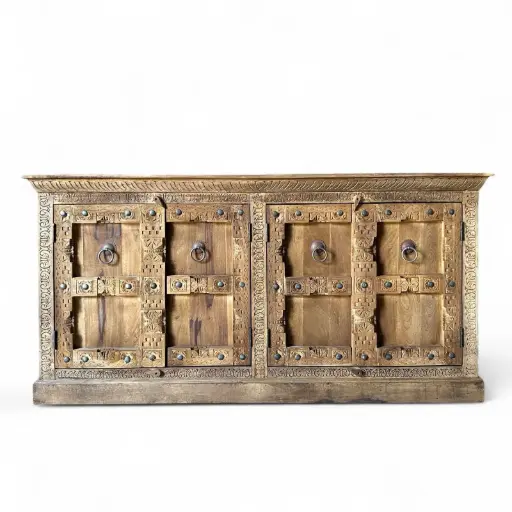 Solid Mango Wood Carved Side Board 