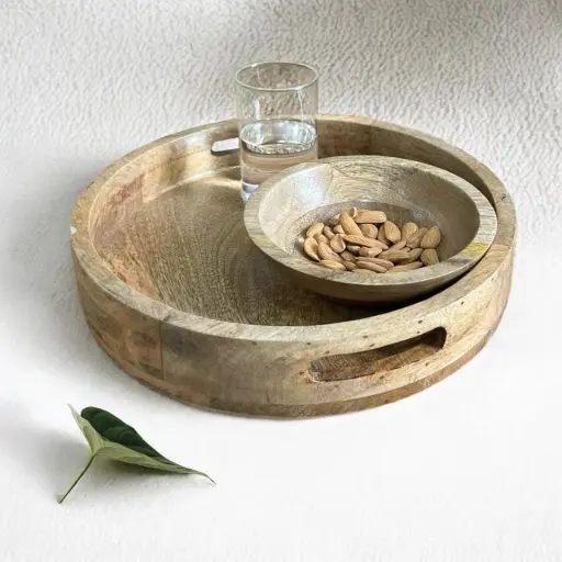 Solid Mango Wood Round Serving Tray