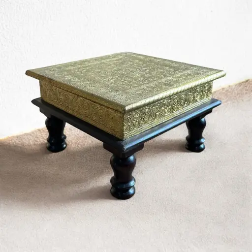 Solid Wood Décor Bajot With Brass Work