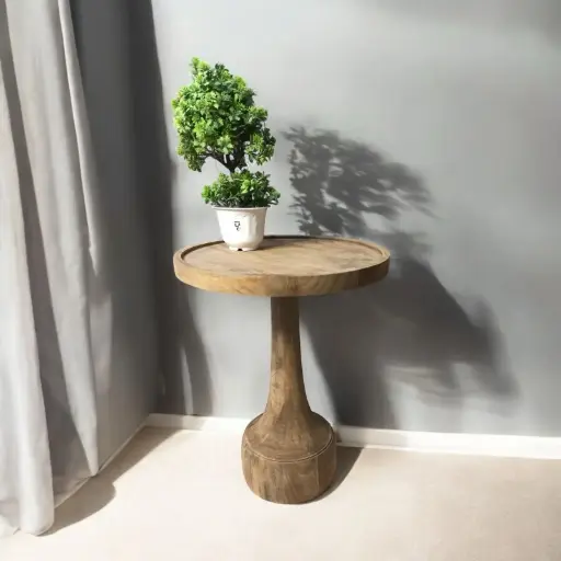 Solid Mango Wood Round Top Coffee Table 