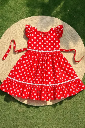 Red Polka Dot Frock with Daisy Lace Detail