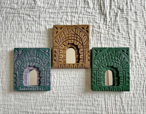 Handcrafted Temple Mirror | Wooden Arch Mirror | 3 Color Variants