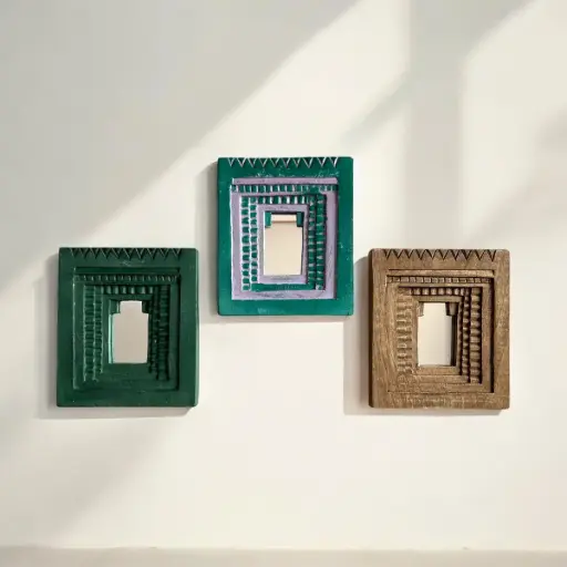 Handcrafted Temple Mirror | Wooden Arch Mirror | 3 Color Variants 