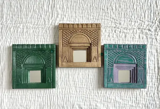 Handcrafted Temple Mirror | Wooden Arch Mirror | 3 Color Variants 