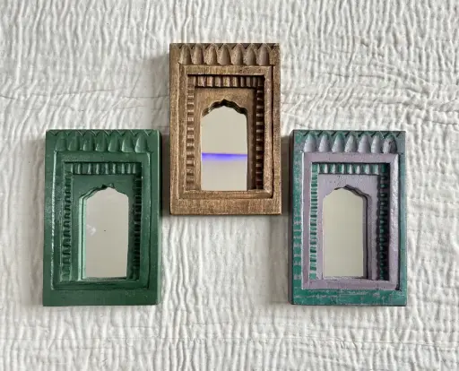 Handcrafted Temple Mirror | Wooden Arch Mirror | 3 Color Variants 