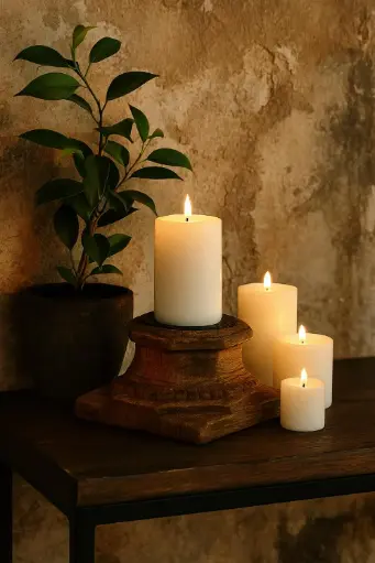 Vintage Wooden Base Candle Holder – Natural Finish